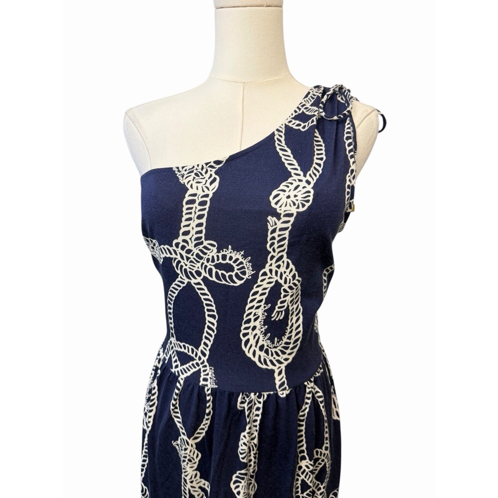 LILLY PULITZER Teeki One Shoulder Silk‎ Blend Dress S Blue Coastal Nautical Rope - Picture 5 of 15
